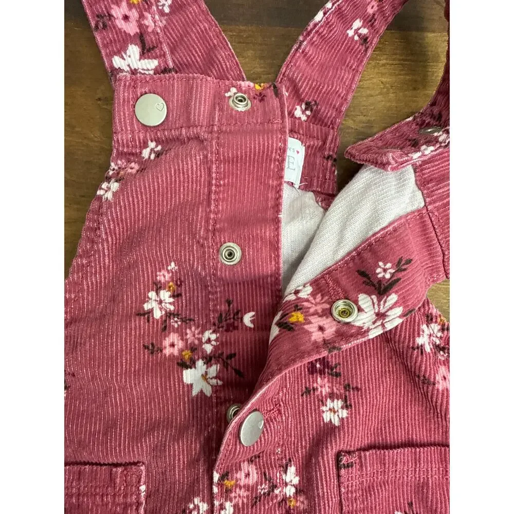 The Childrens Place Mauve Cotton Floral Corduroy Jumper Dress Adjustable Size 2T